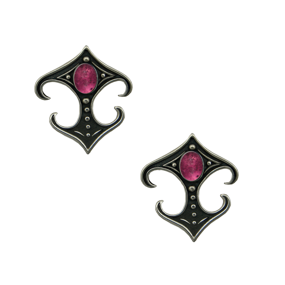 Sterling Silver Designer Post Stud Earrings With Pink Tourmaline